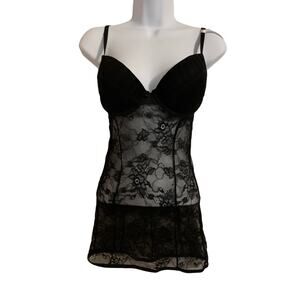 French Affair Underwire Black Pink Lace Up Nighty Sexy Boudoir NWT Women's Small